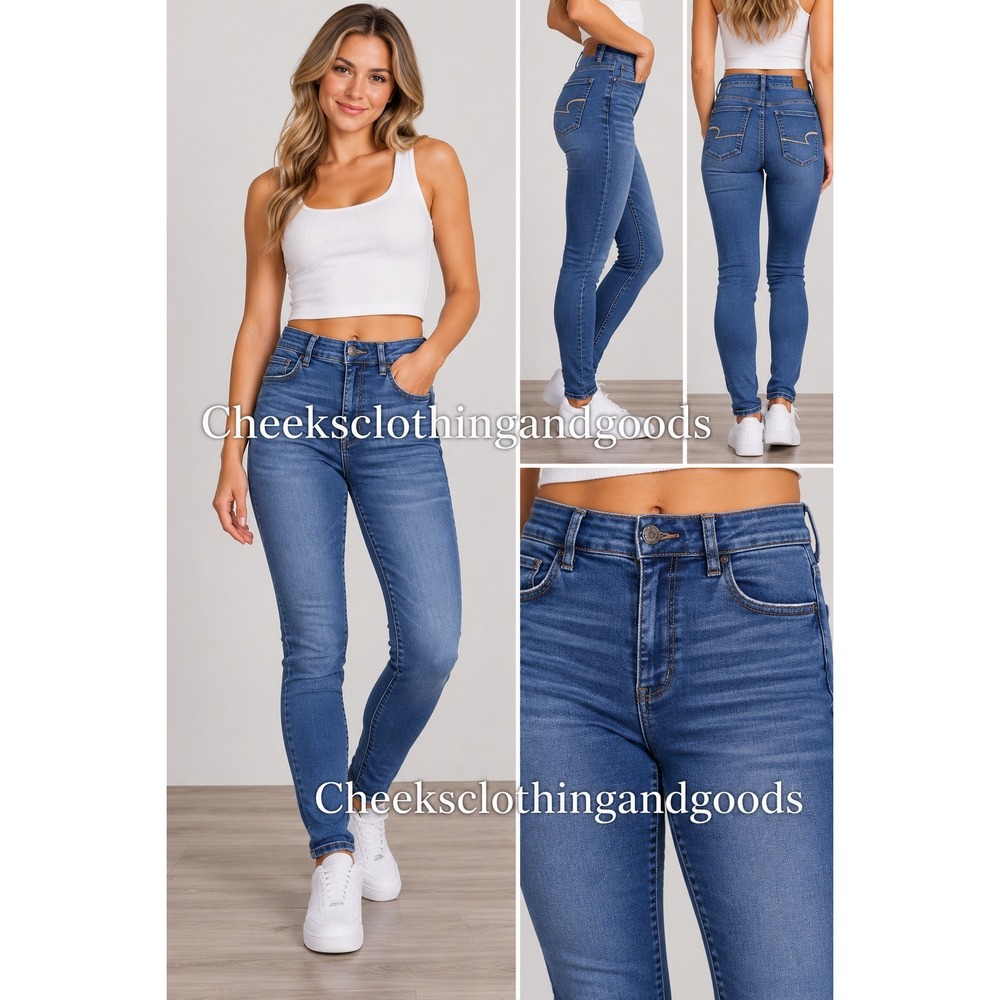 American Eagle Hi-Rise Jegging Medium Wash Blue Skinny Jeans Size 8 Regular